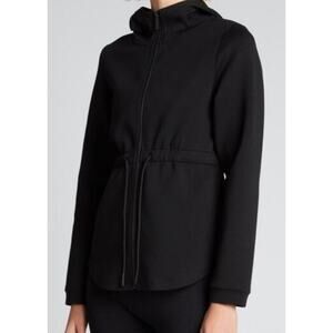 Varley Sofia Drawstring Waist Hooded Track Jacket Hoodie Full Zip Up Black S